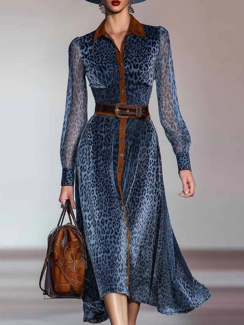 Harriet Printed Mesh Midi Dress – Blue