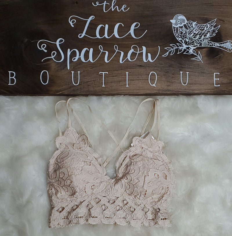 Floral Lace Bralette- Nude
