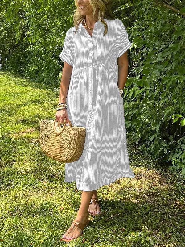 Florence Striped Button-Up Shirt Dress