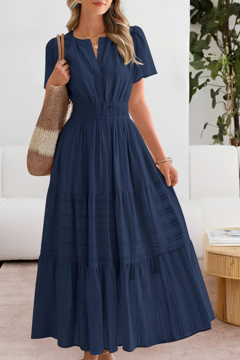 Marina Boho Short Sleeve Smocked Midi Dress