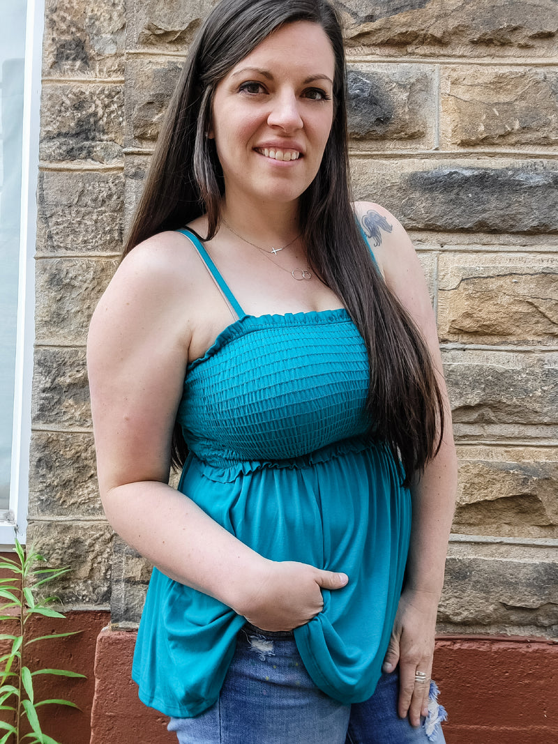 Far From Basic Smocked Tank Top- Teal
