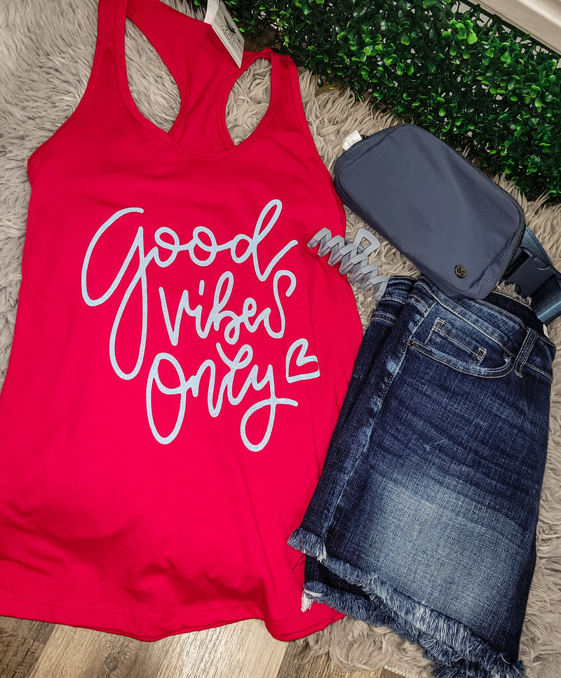 Good Vibes Only Graphic Tank Top- Red