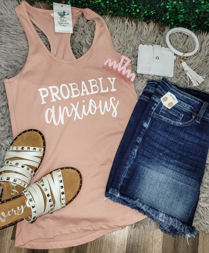 Probably Anxious Graphic Tank Top- Mauve
