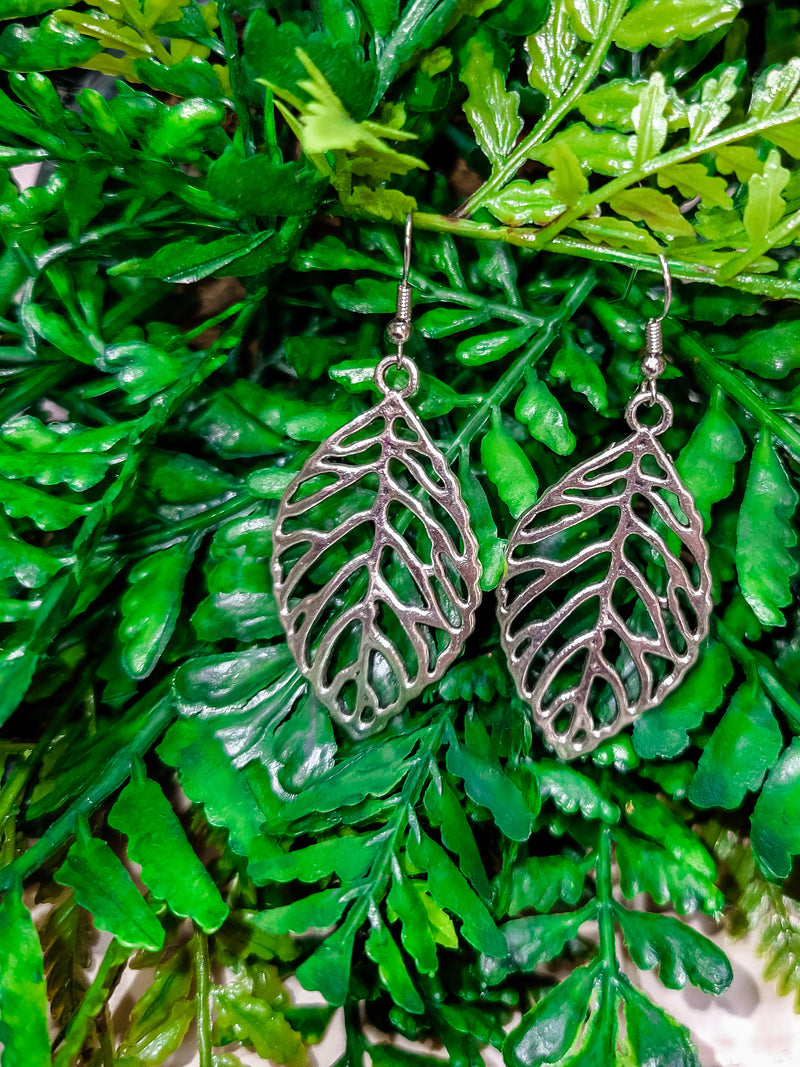 Leaf Cut-Out Dangle Earrings- Silver