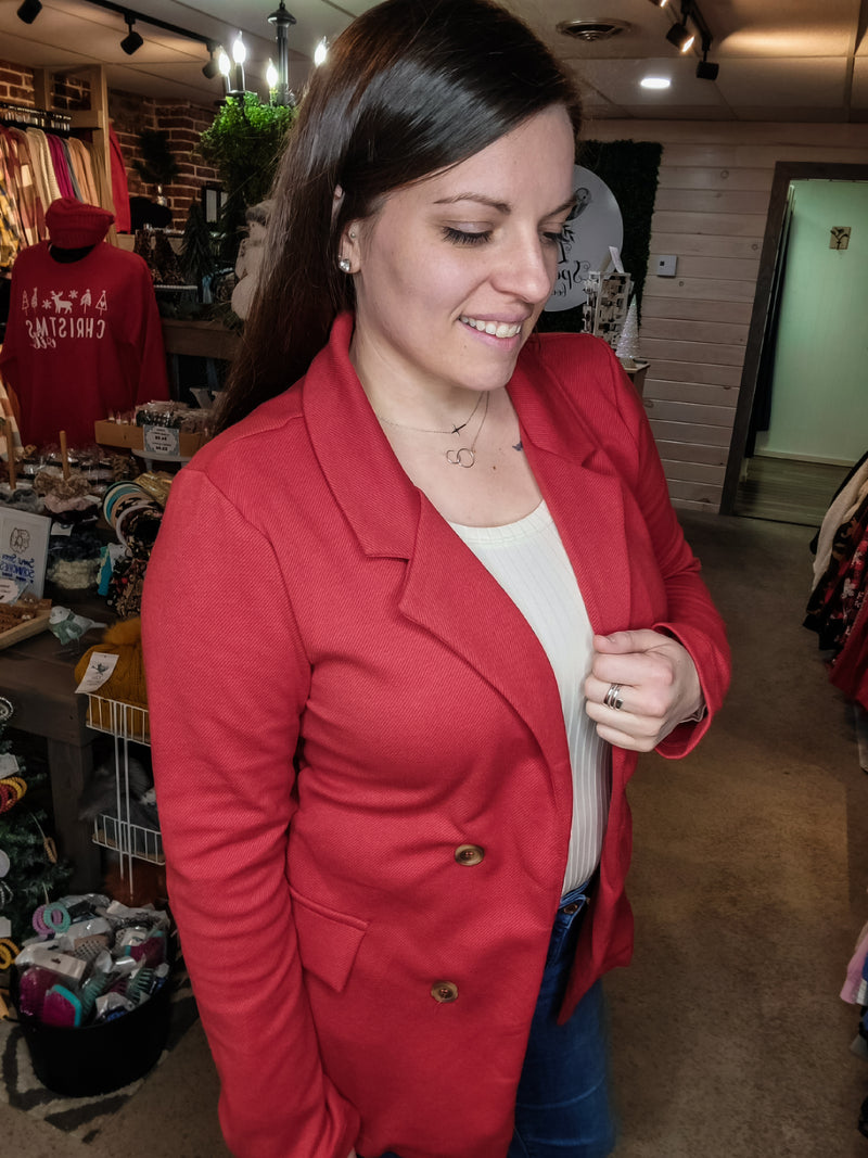 Fit For A Queen Faux Double Breast Blazer- Red