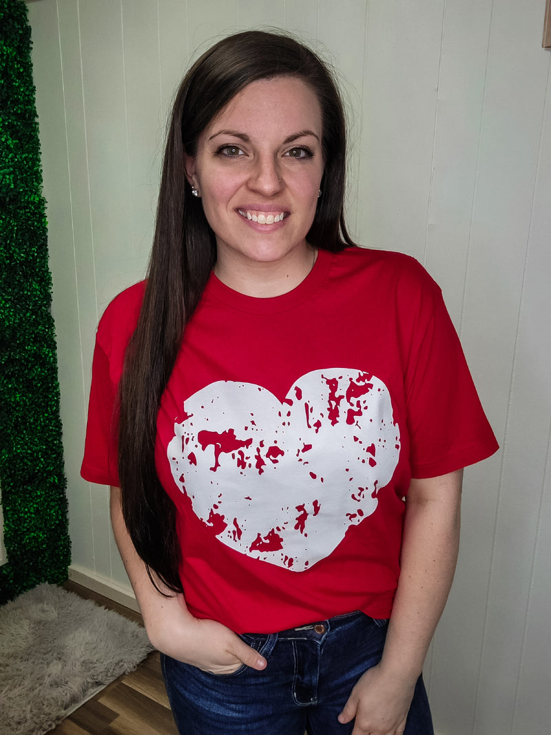 Messy Love Heart Tee-Red