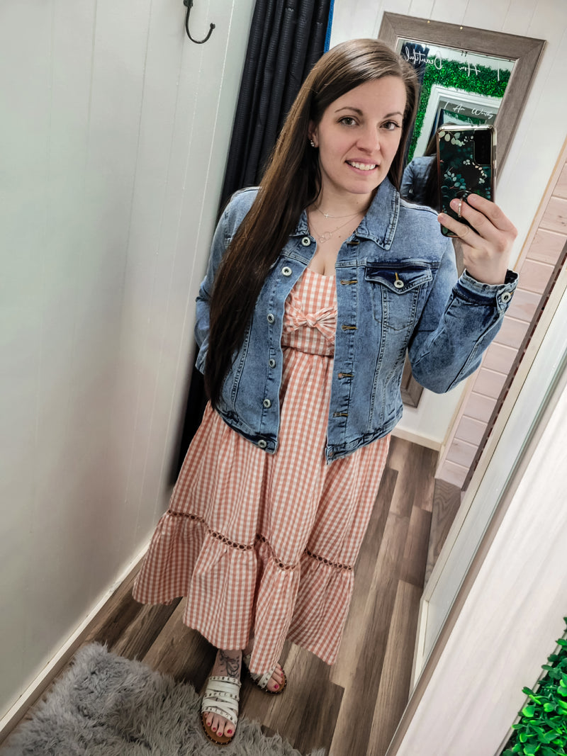 Sunday Afternoon High-Low Plaid Dress- Salmon Pink