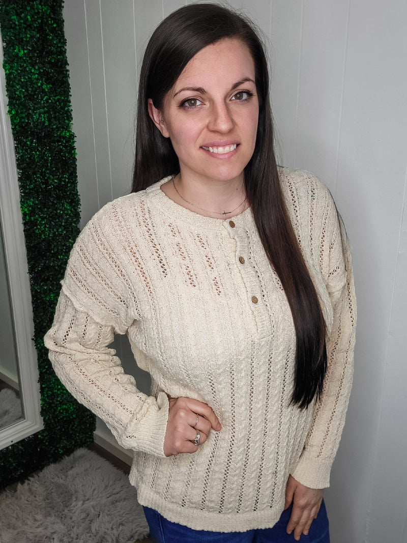 Simply Chic Henley Sweater- Beige