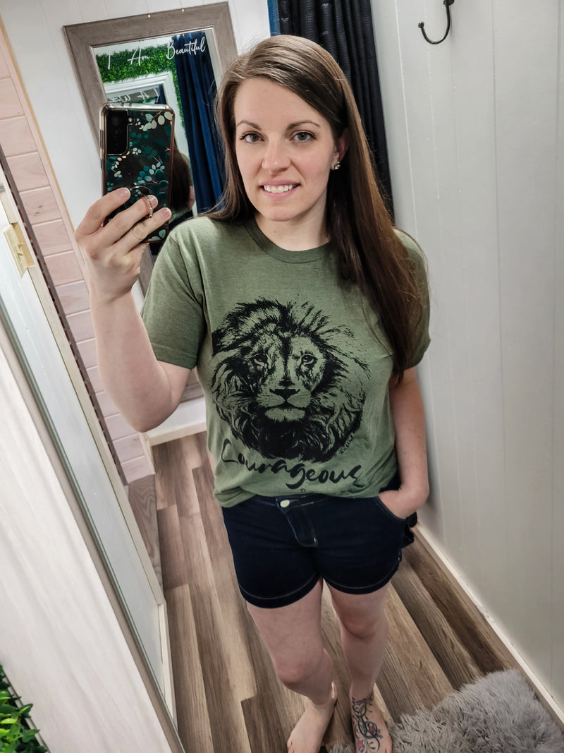 Courageous Lion Deuteronomy 31:6 Graphic Tee- Olive