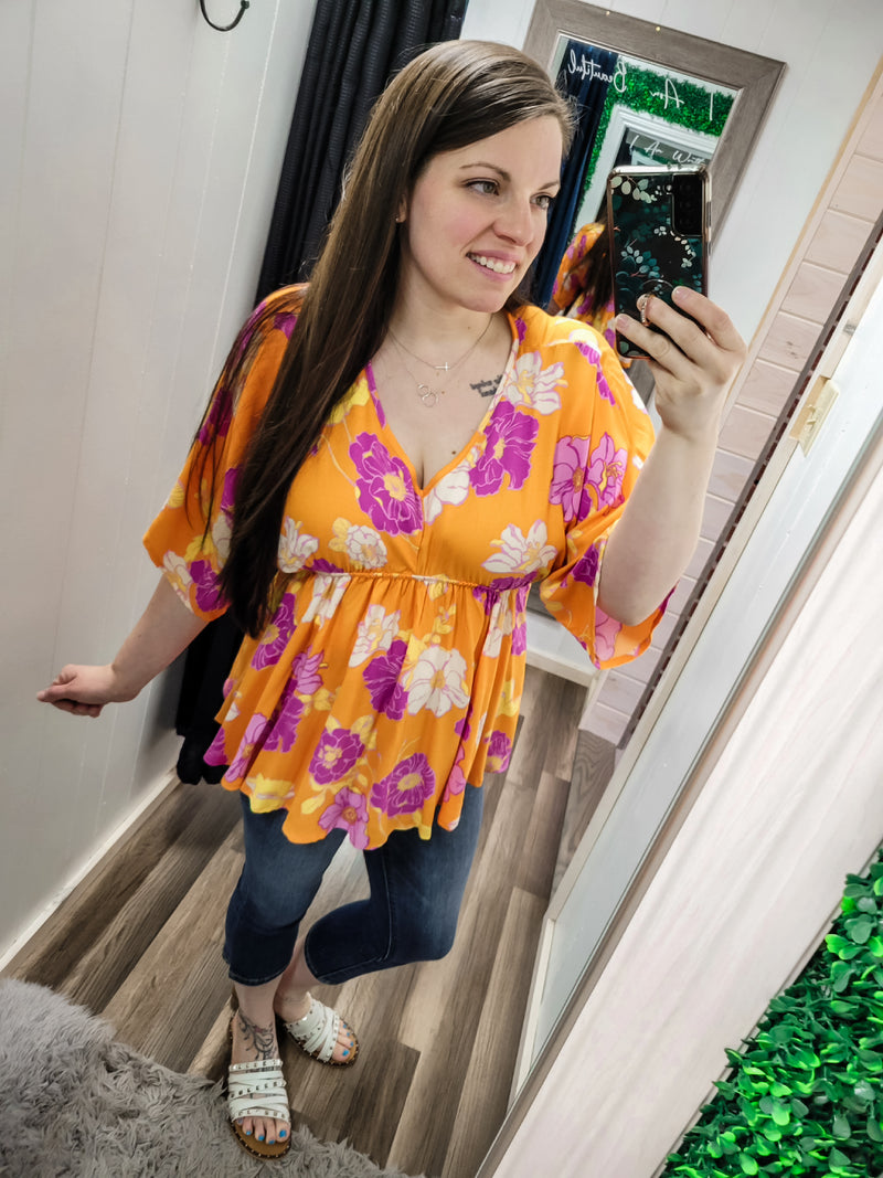 Tropic Dreams Floral Kimono Top- Orange