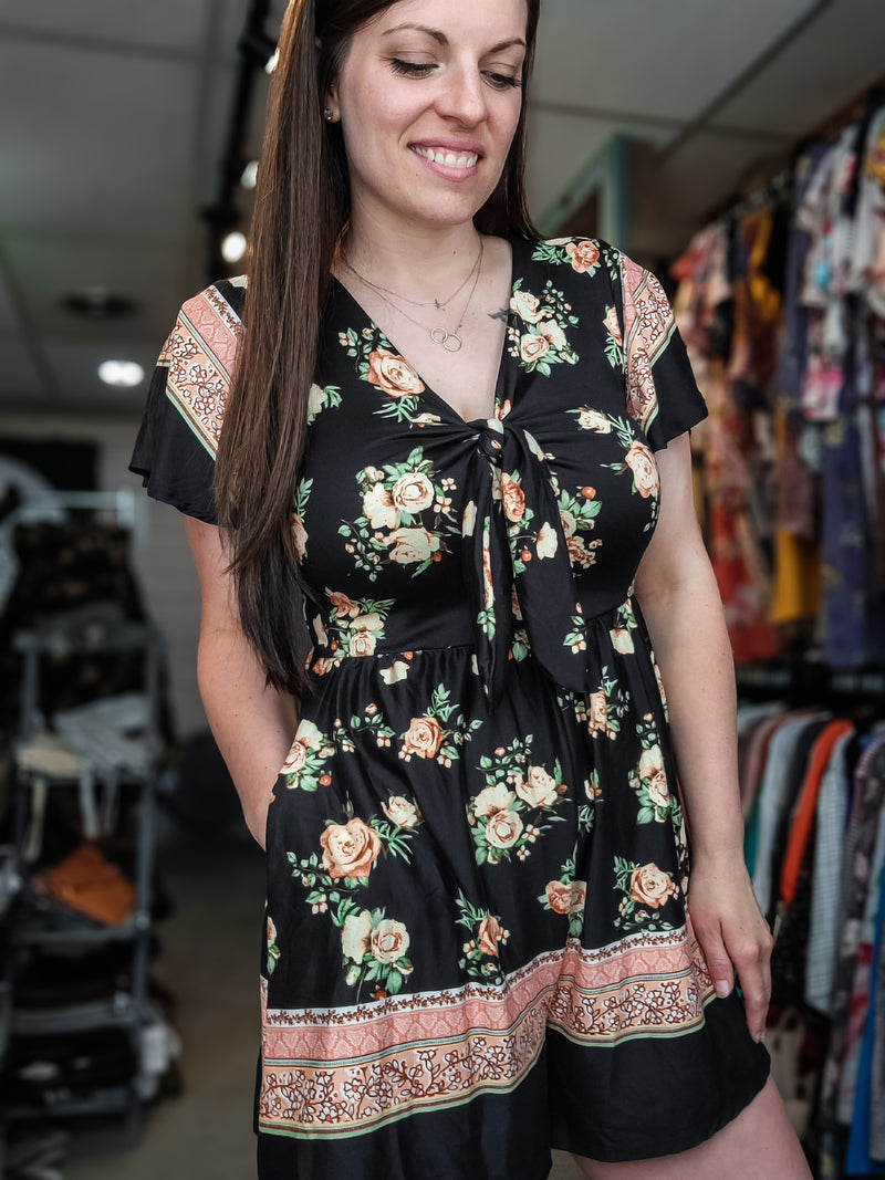 One Moment More Floral Romper- Black