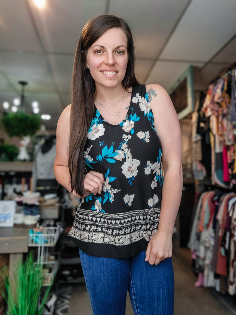 Take A Look Floral Tank Top- Black