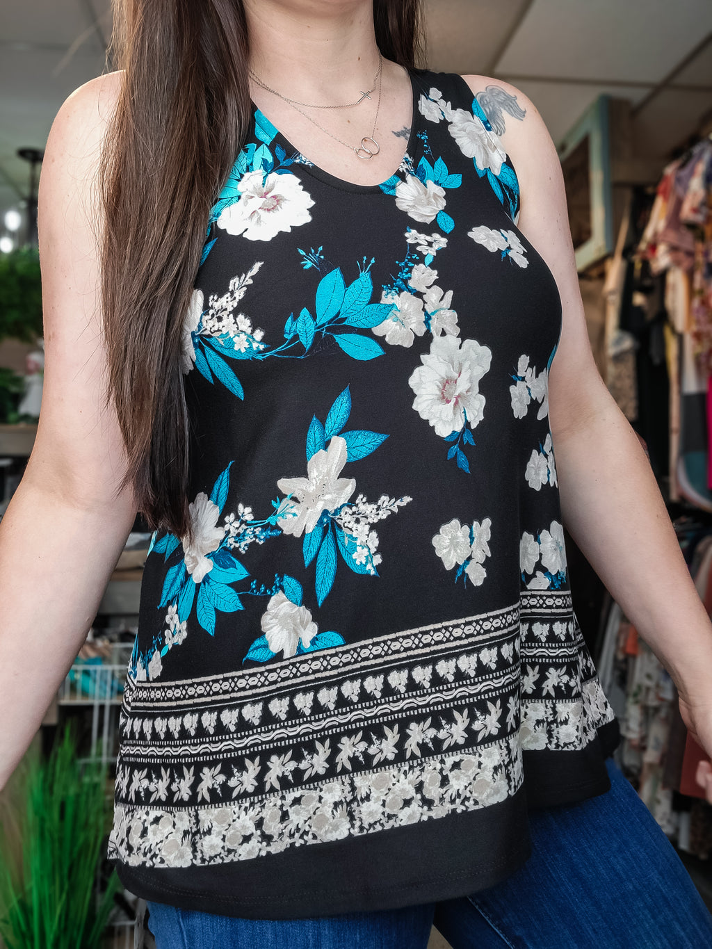 Take A Look Floral Tank Top- Black