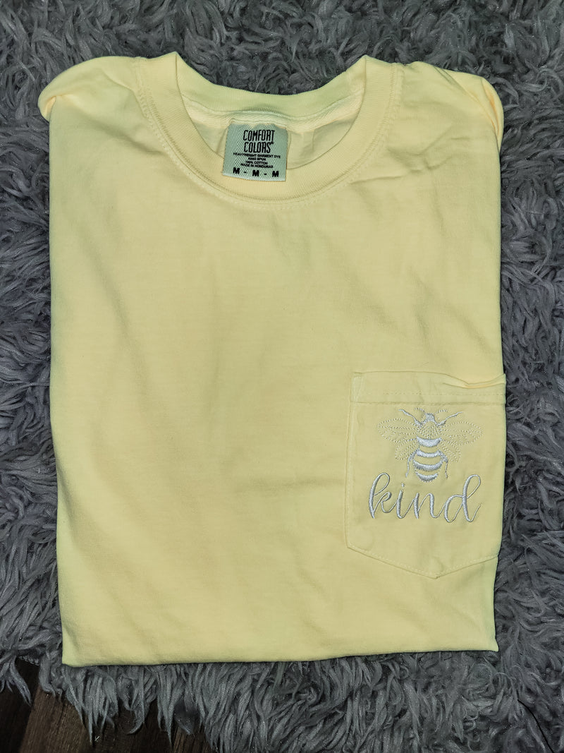 BEE Kind Comfort Colors Pocket Tee- Light Yellow