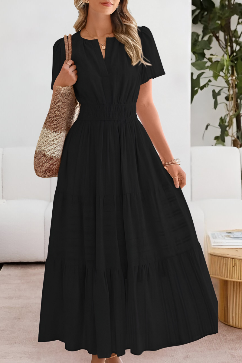 Marina Boho Short Sleeve Smocked Midi Dress