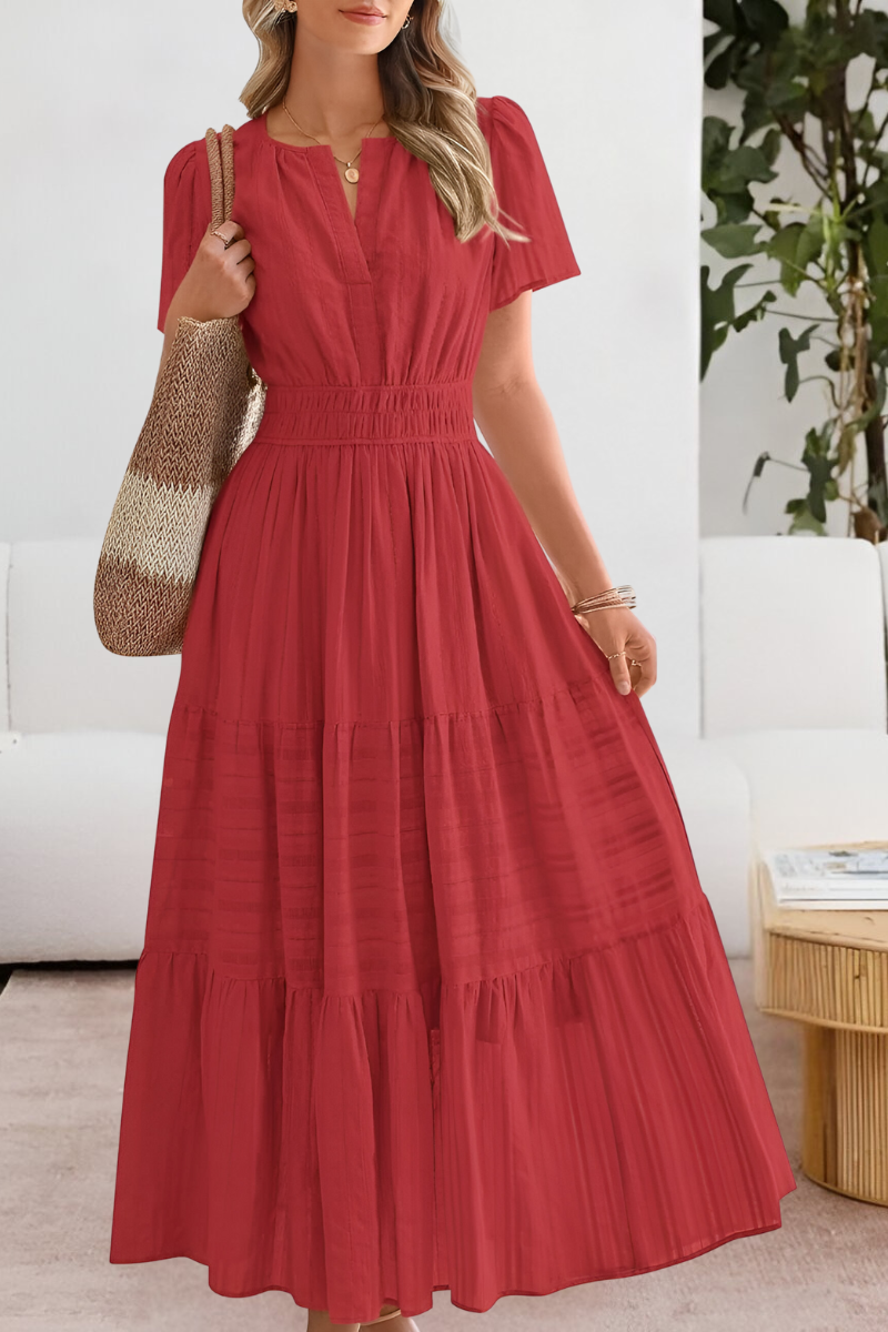 Marina Boho Short Sleeve Smocked Midi Dress