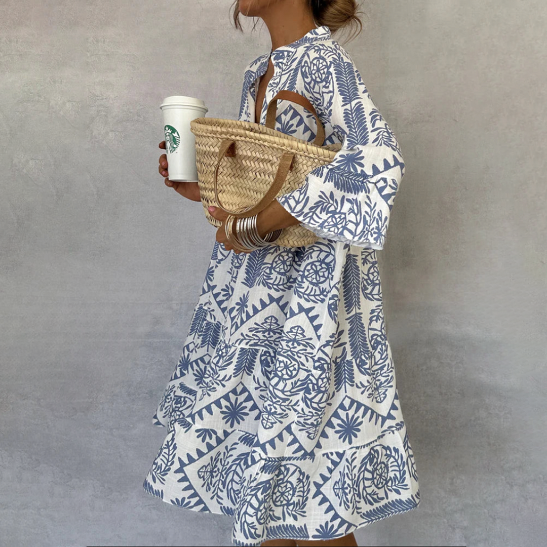Maelle Boho Patterned Long Sleeve Mini Dress
