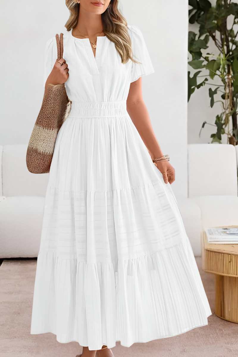 Marina Boho Short Sleeve Smocked Midi Dress