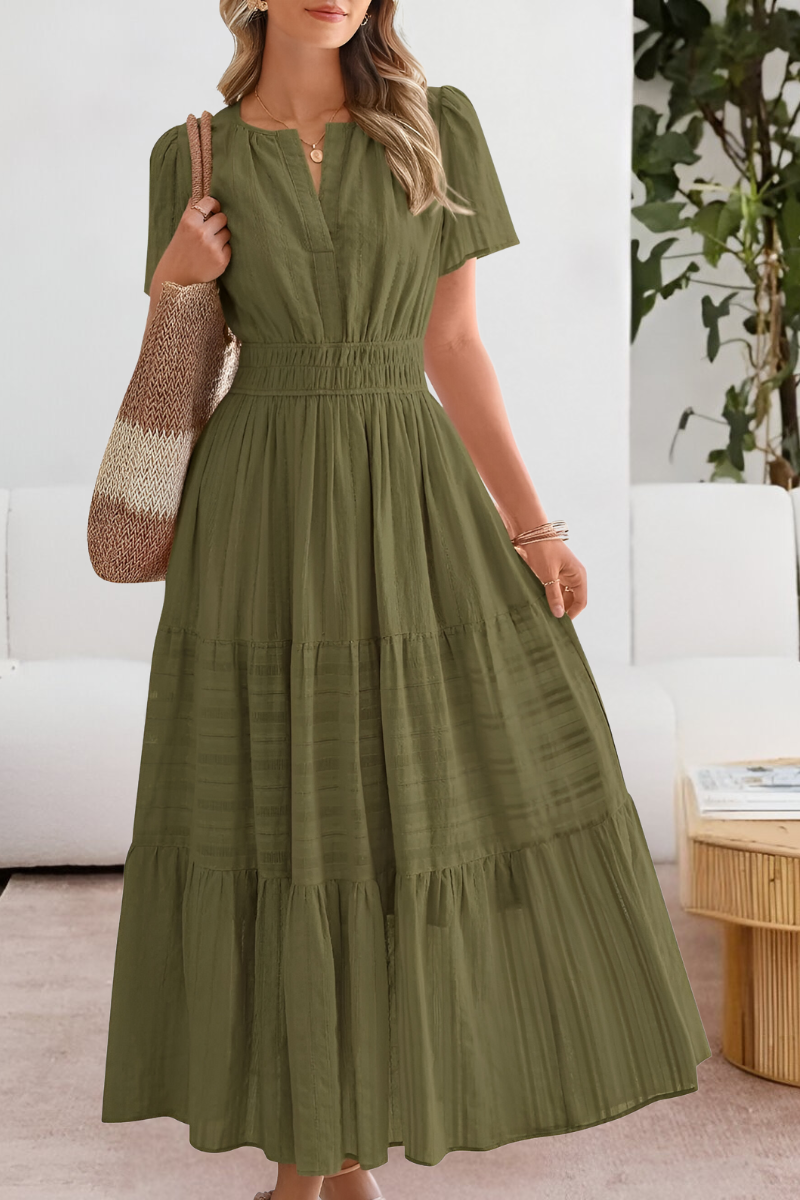 Marina Boho Short Sleeve Smocked Midi Dress