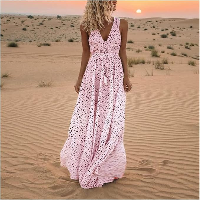 Sabria Boho Sleeveless V Neck Maxi Dress