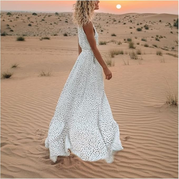 Sabria Boho Sleeveless V Neck Maxi Dress