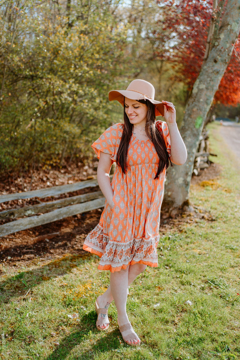 Almost Like Being In Love Boho Smocked Dress- Peach