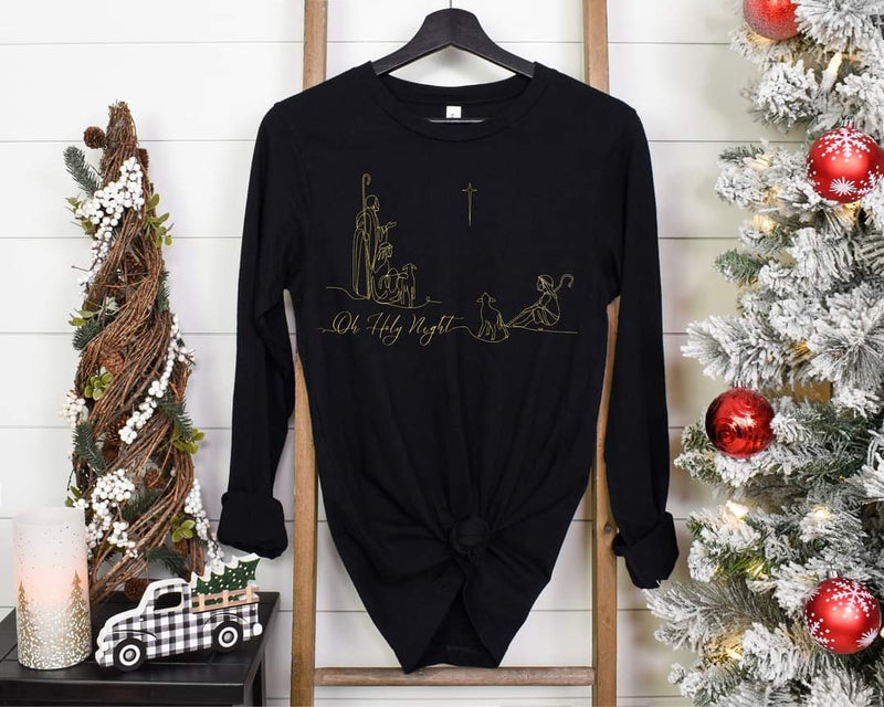 Oh Holy Night Graphic Long Sleeve- Black