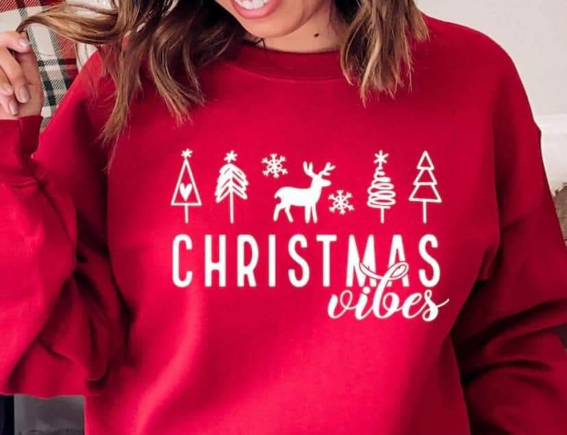 Christmas Vibes Graphic Crewneck Sweatshirt- Red