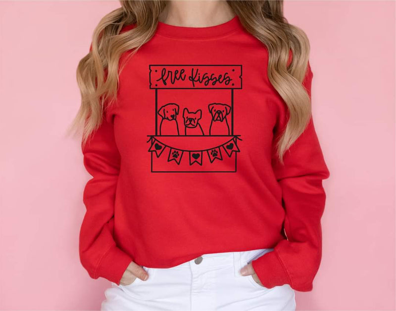 Free Kisses Crewneck Sweatshirts- Red