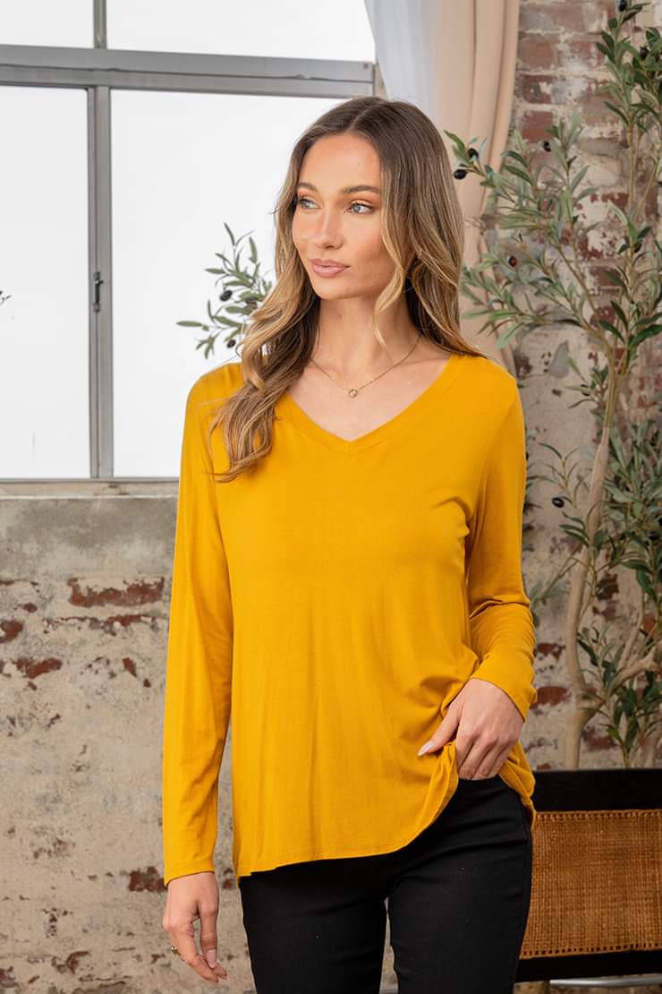 Move Along Basic V-Neck Top- Mustard