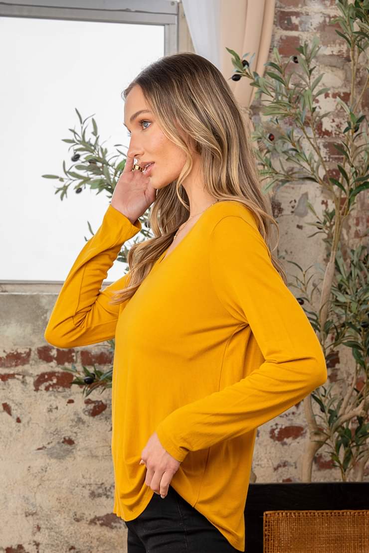 Move Along Basic V-Neck Top- Mustard