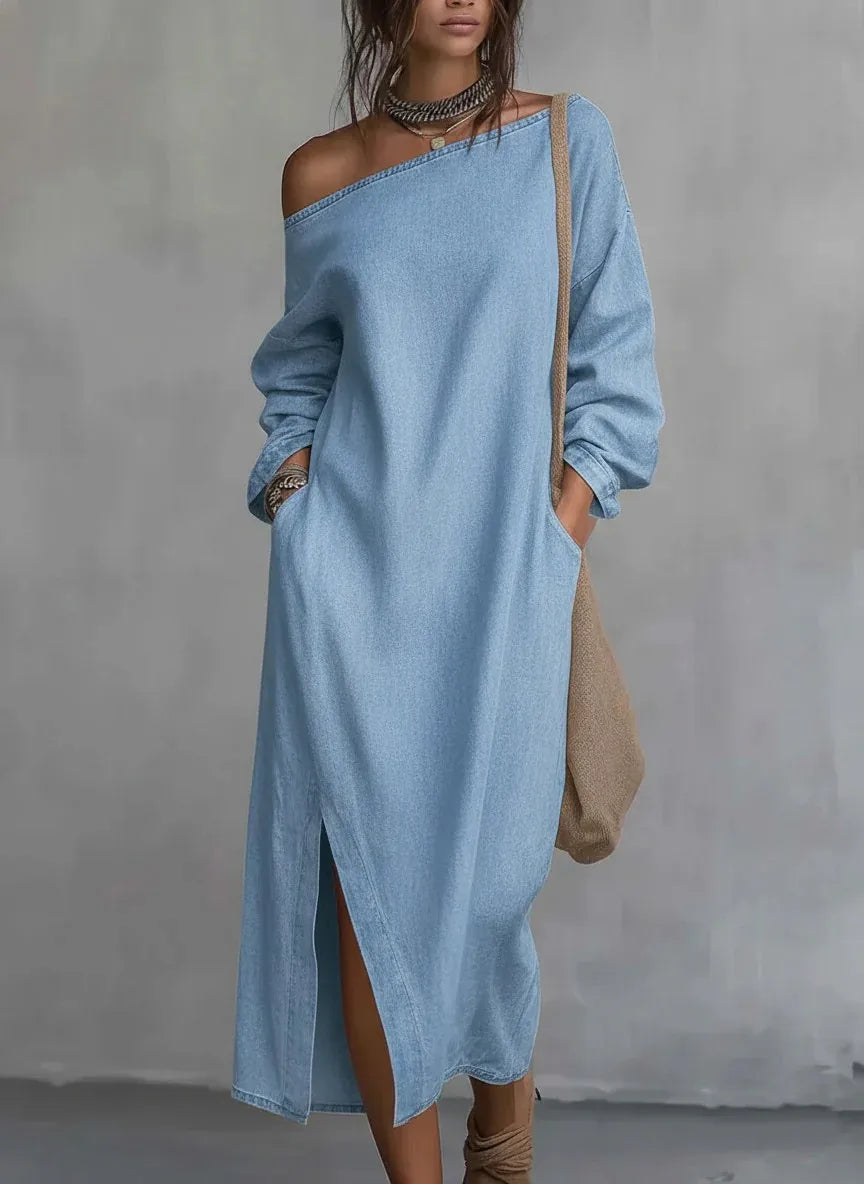 Kaylee One Shoulder Linen Maxi Dress