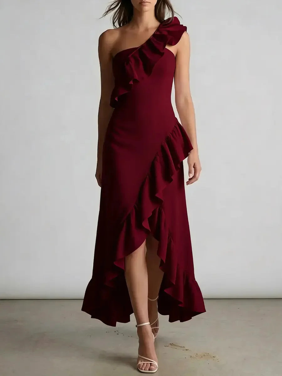 Orvessa One Shoulder Flowy Midi Dress