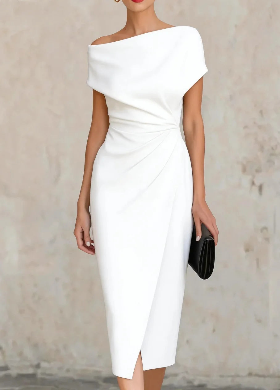 Megan Pleated Slit Midi Dress