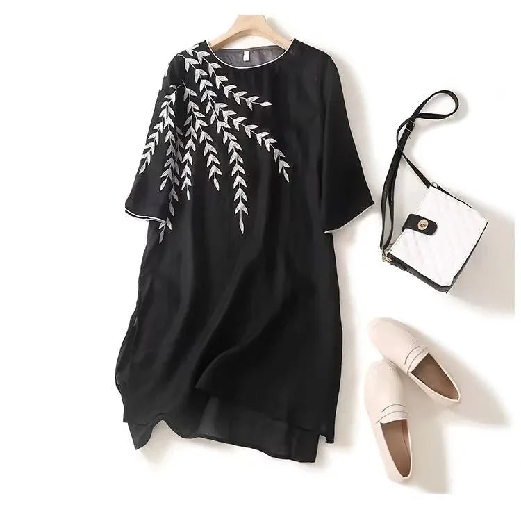 Vera Embroidered Linen Midi Dress