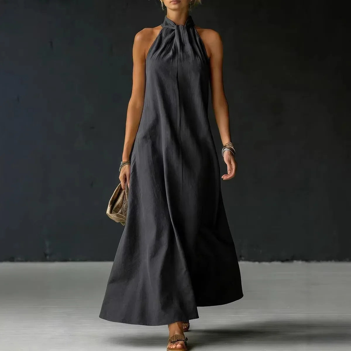 Bria Halter Neck Flowy Maxi Dress