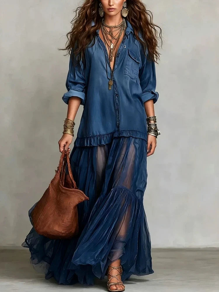 Marlowe Flowy Denim Maxi Dress