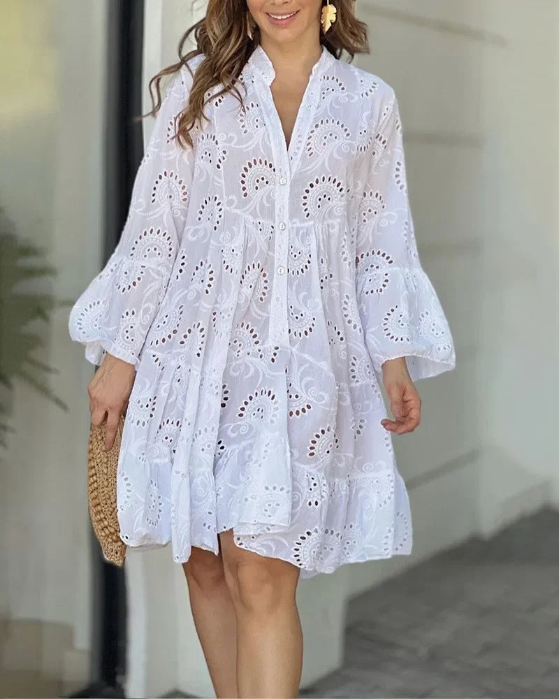 Yasmin Embroidered Beach Mini Dress in White