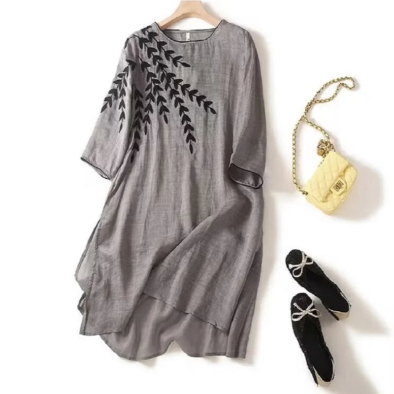 Vera Embroidered Linen Midi Dress