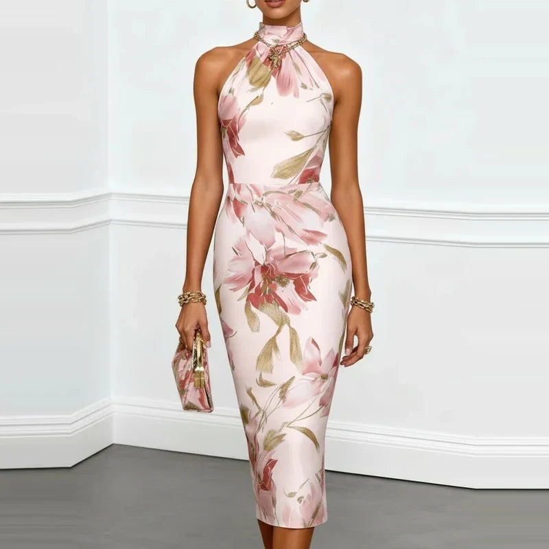 Soraya Printed Halter Wedding Guest Dress