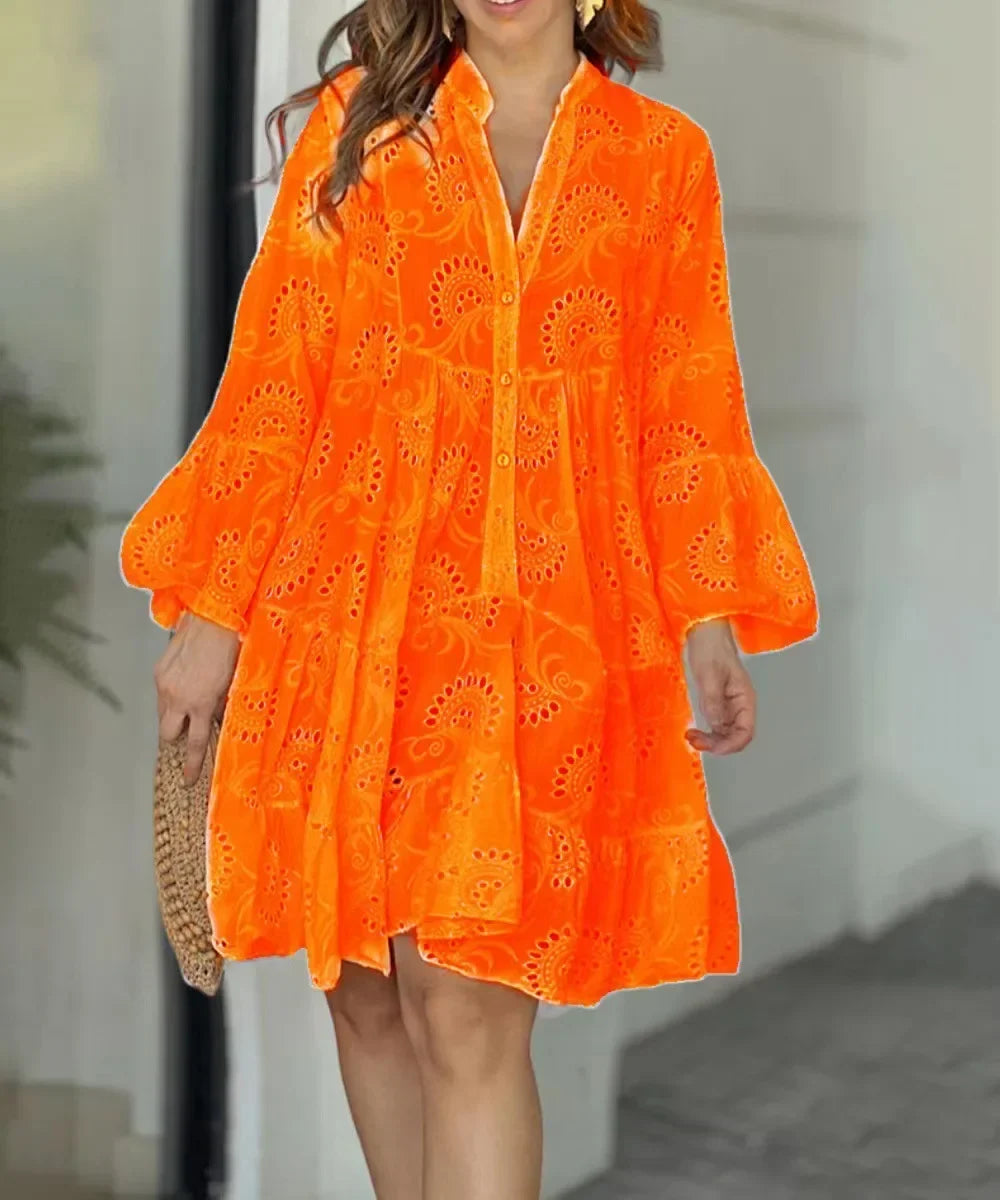 Yasmin Embroidered Beach Mini Dress in Orange