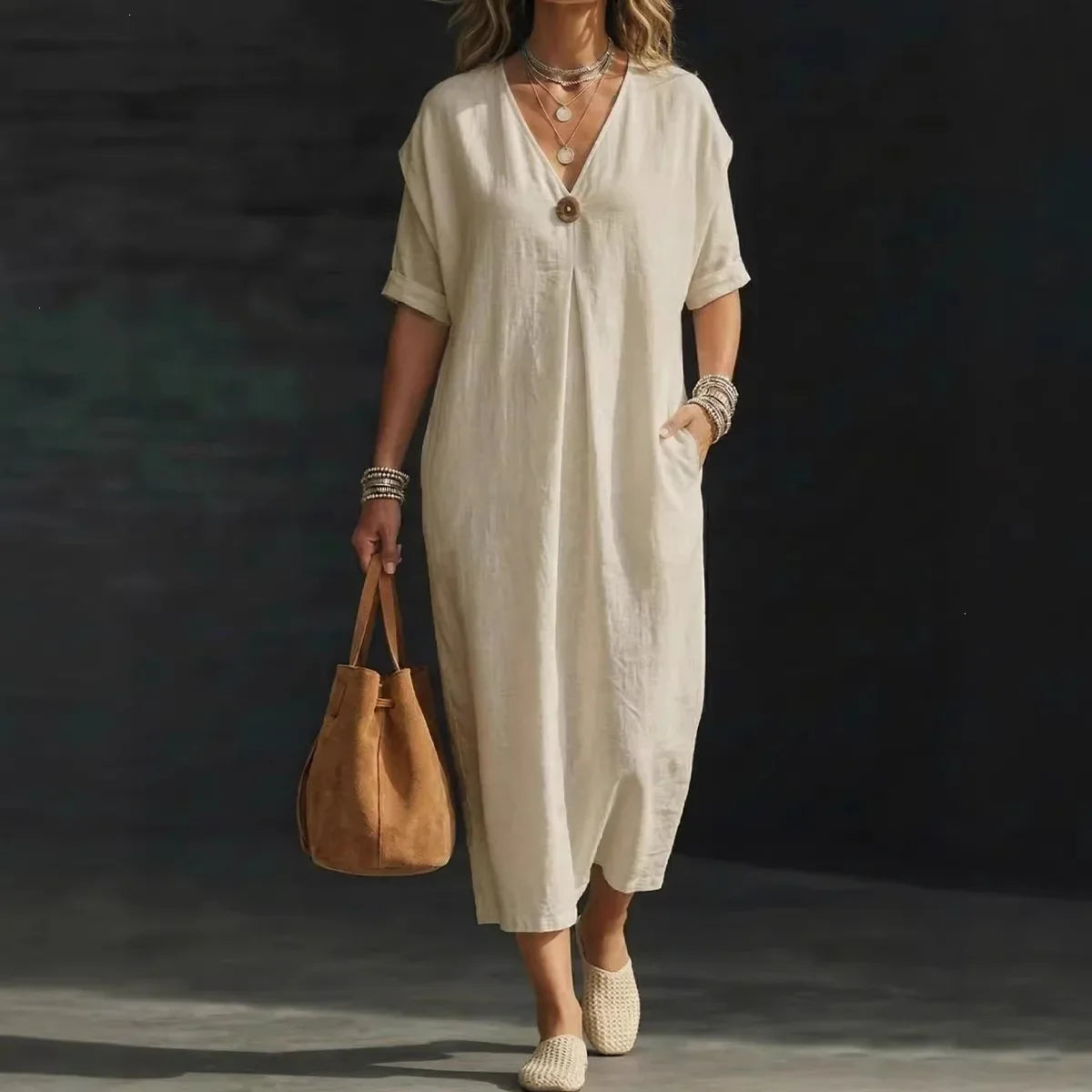 Leah Breathable V Neck Maxi Dress
