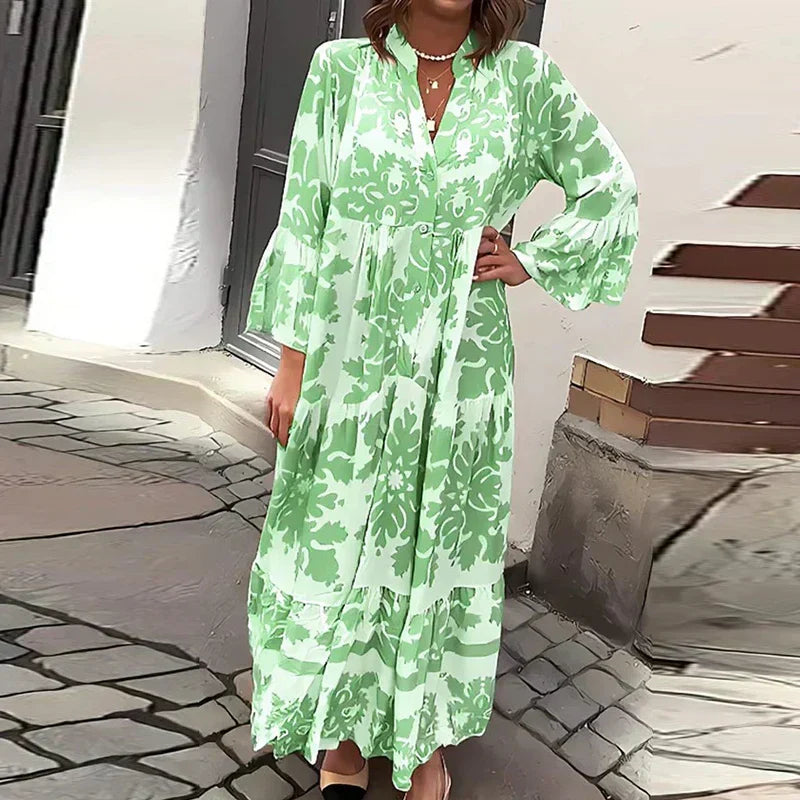 Avira Boho Printed Long Sleeve Midi Dress