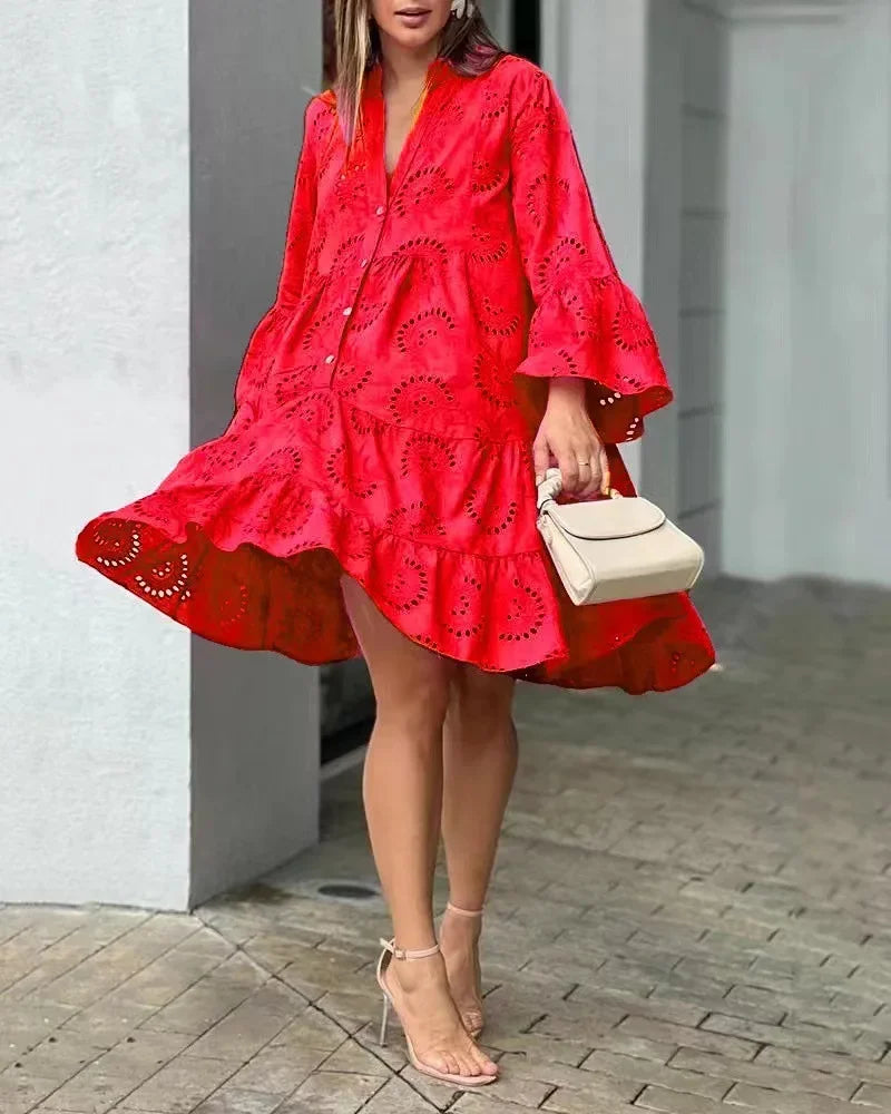 Yasmin Embroidered Beach Mini Dress in Red