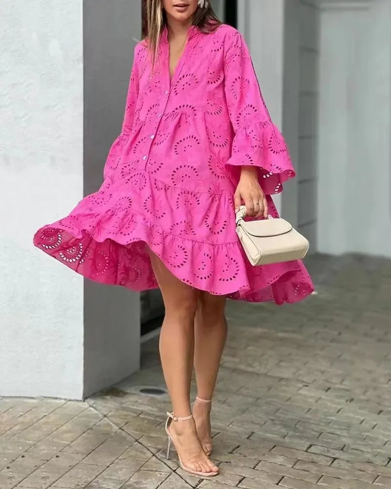 Yasmin Embroidered Beach Mini Dress in Rose Red