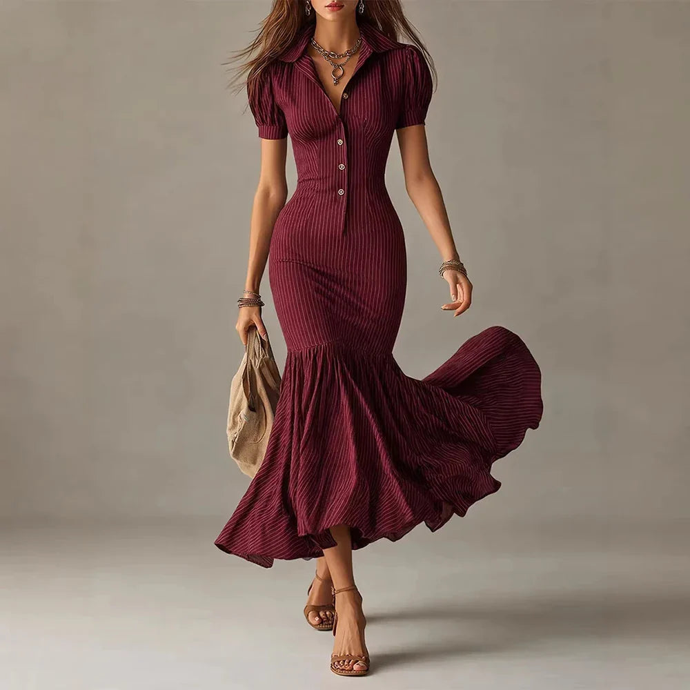 Noelle Striped Short Sleeve Maxi Dress
