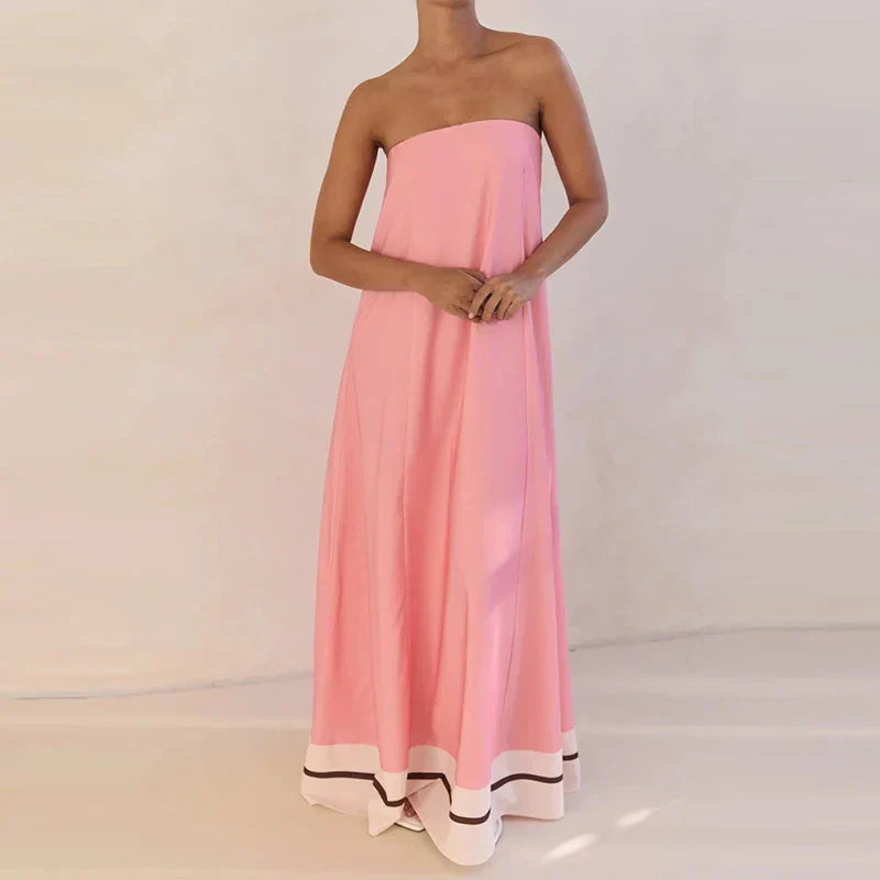 Zarina Off-Shoulder Party Dress in Pink Stripe