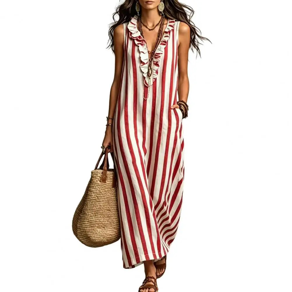 Rayna Striped Linen Maxi Dress
