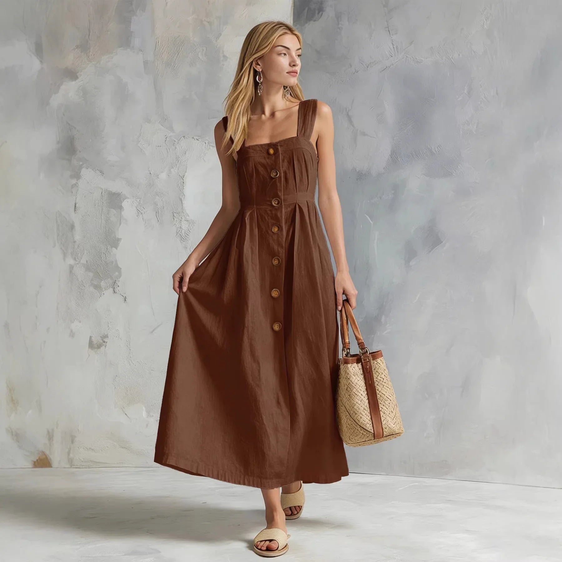 Zynara Linen Button Maxi Dress