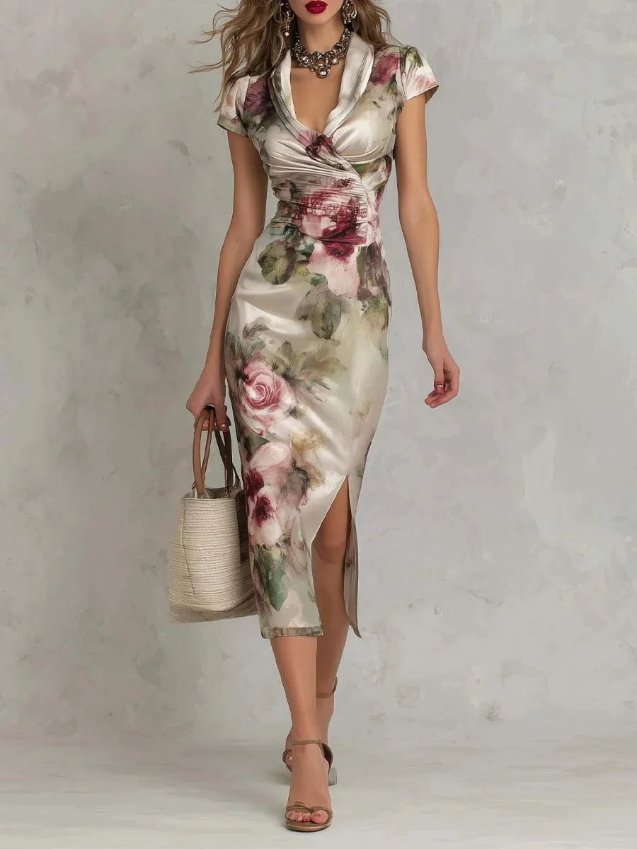 Brittany Floral Figure Flattering Midi Dress